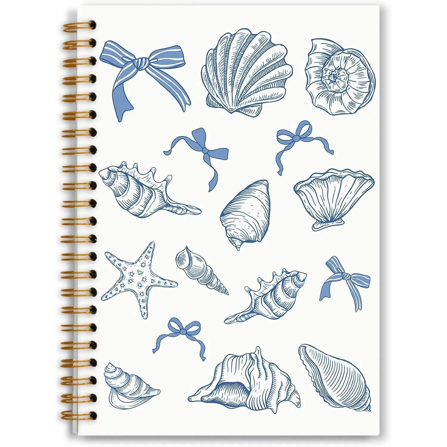 Blue  Bow Beach Notebook,  Seashell Conch Preppy Beach Journal for Writing, Preppy  Girly School Supplies, Cute Aesthetic Spiral Notebook 5.5x8.3 Inch