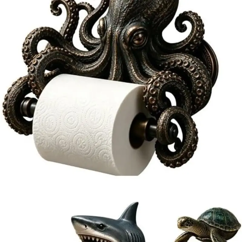 Ocean Guardian Toilet Paper Holder Series, Cute Turtle Wall-Mounted Resin, Nautical Bathroom Decor, Beach Theme, Couple Gift, Halloween, Christmas