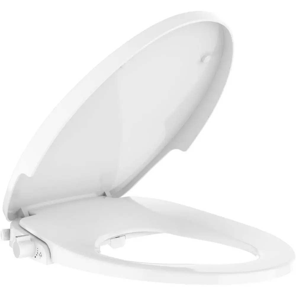 Non-Electric Round Bidet Seat with Slow Close, Self-Cleaning Dual Nozzles, Automatic Self-Cleaning Function, Precision Manual Dials, No Outlet Required, Quick Installation for Power Outages