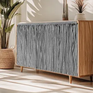 Boao 51 x 28 Cabinet Curtains Dishwasher Curtain for Shelves Privacy Closet Curtain Dust Proof Hook and Loop Under The Sink Curtains for Kitchen Storage Room, Black and White Stripe
