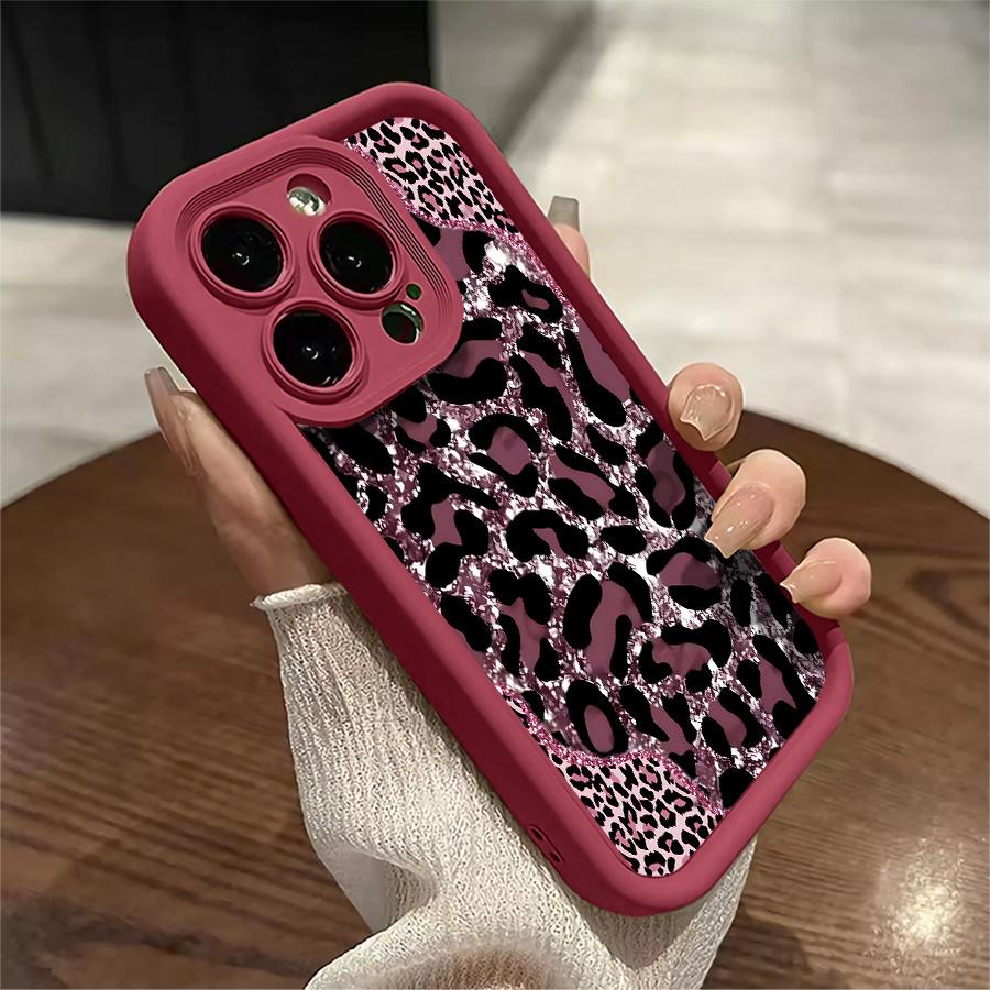 Phone Case: 1pc Pink Glitter Leopard Print Phone Case Suitable for Apple iPhone 17 E Air Pro ProMax iPhone16 15 14 Plus 13 12 Mini 11 X XS XR Antidrop Softshell Shock Proof All Inclusive Lens Protection Funky