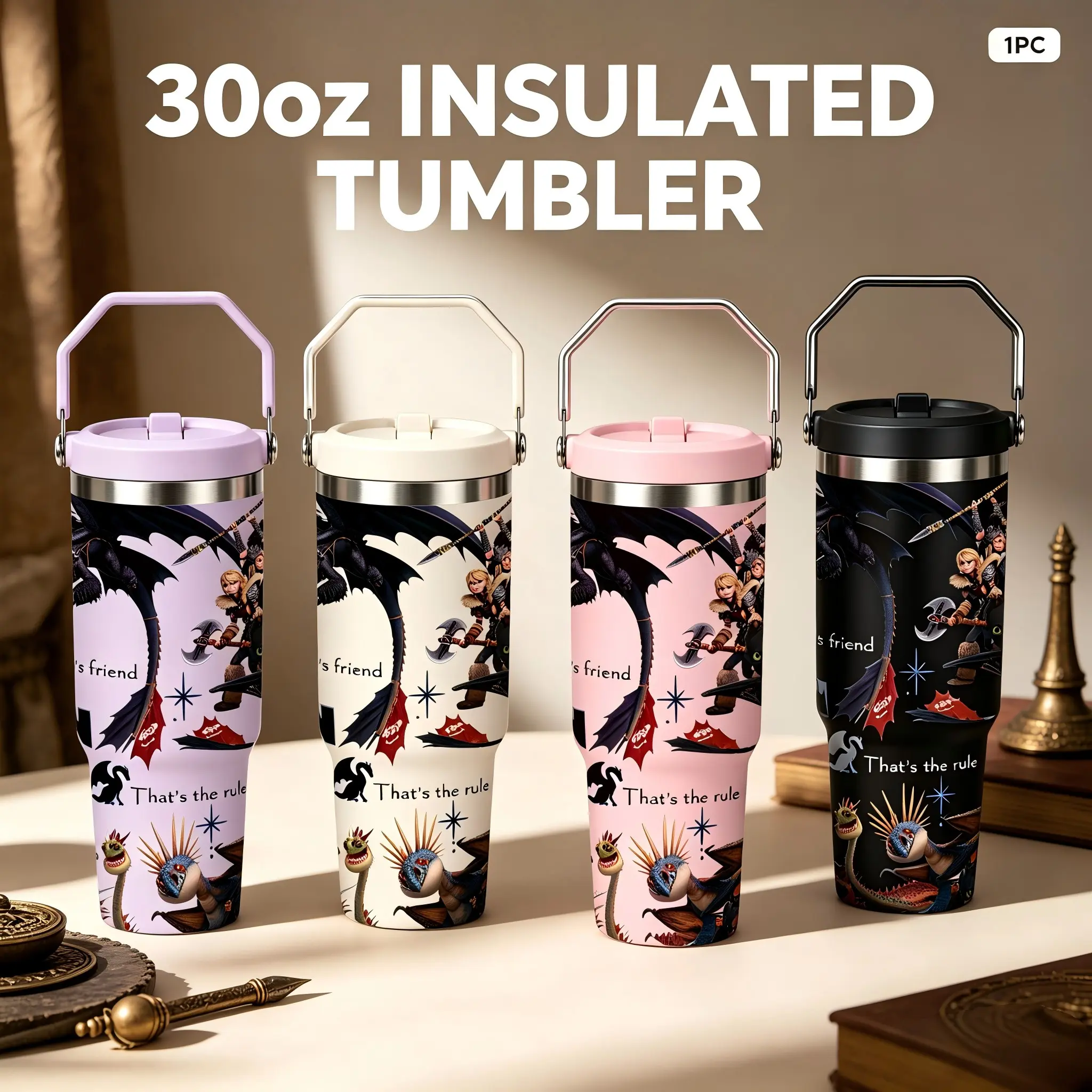 1 Pc 30oz dragon Cartoon Design,Insulated Tumbler with Handle, Insulated Vacuum Tumbler, Double Wall Stainless Steel Travel Mug, Keeps Drinks Hot & Cold, Coffee Cup for Daily Use, Travel, Gym, Camping, Gift for Halloween, Thanksgiving & Christmas