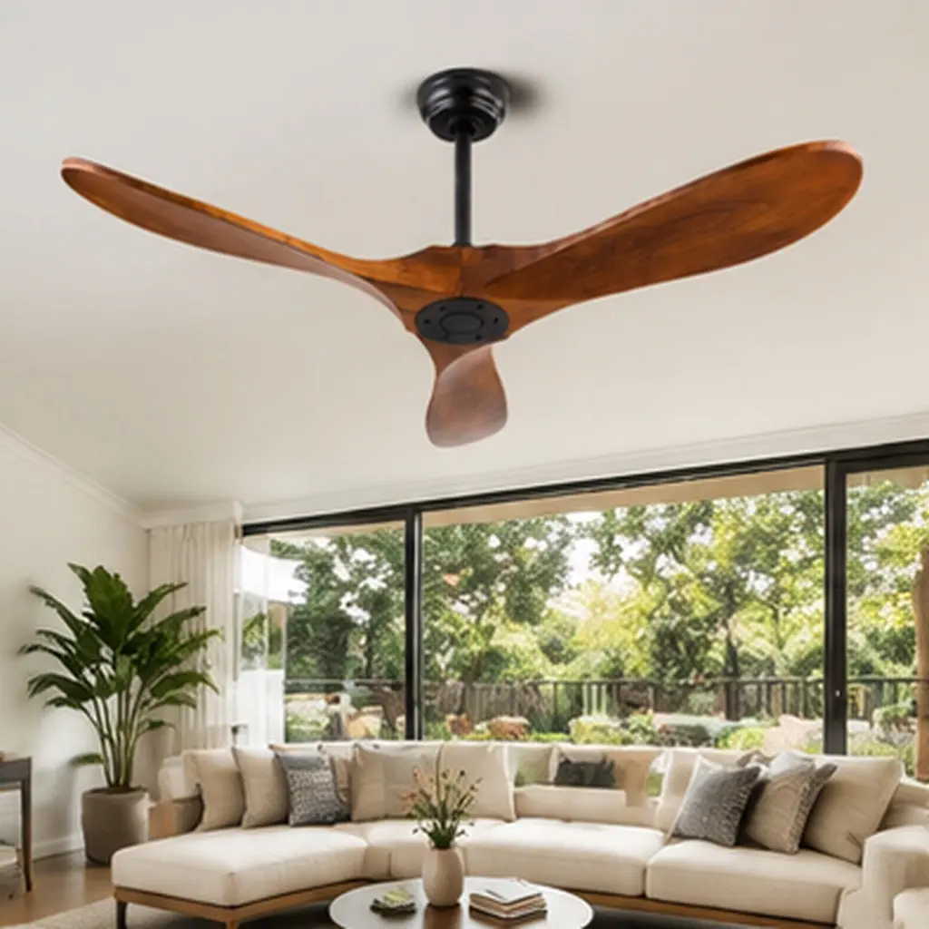 ARCH 52 in Ceiling Fan with Remote, Natural Solid Wood Blades, 6 Speed Reversible DC Motor, Quiet ≤30dB, Timer, Sloped Ceiling Compatible, for Living Room Bedroom Patio Farmhouse, Black Dark Walnut, Black + Dark Walnut Color Options