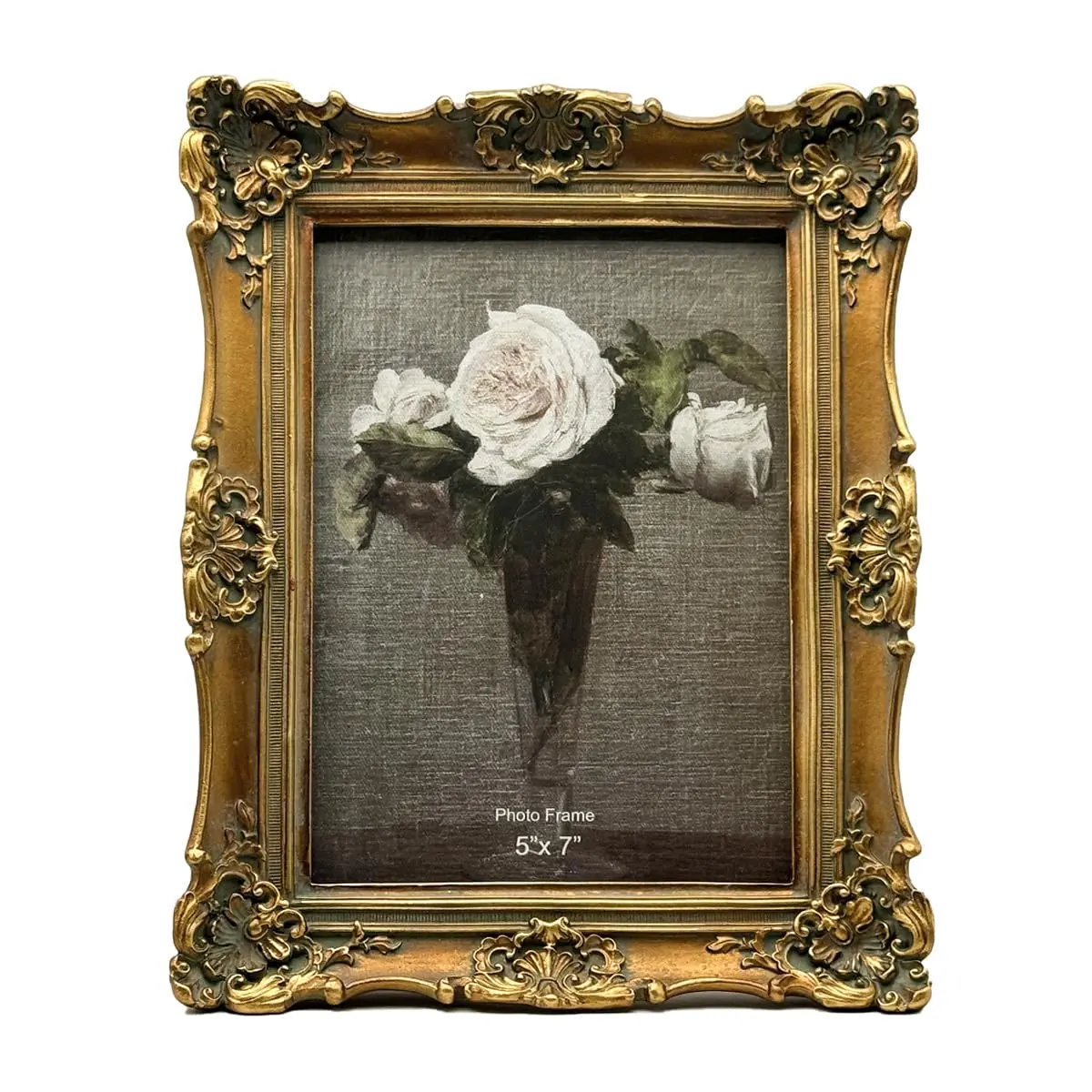 CISOO 5x7 Vintage Baroque Picture Frame - Bronze Gold Antique Victorian Photo Frame with Real Glass, Pre-Installed Wall Hooks & Tabletop Easel, Horizontal & Vertical Display for Home Decor