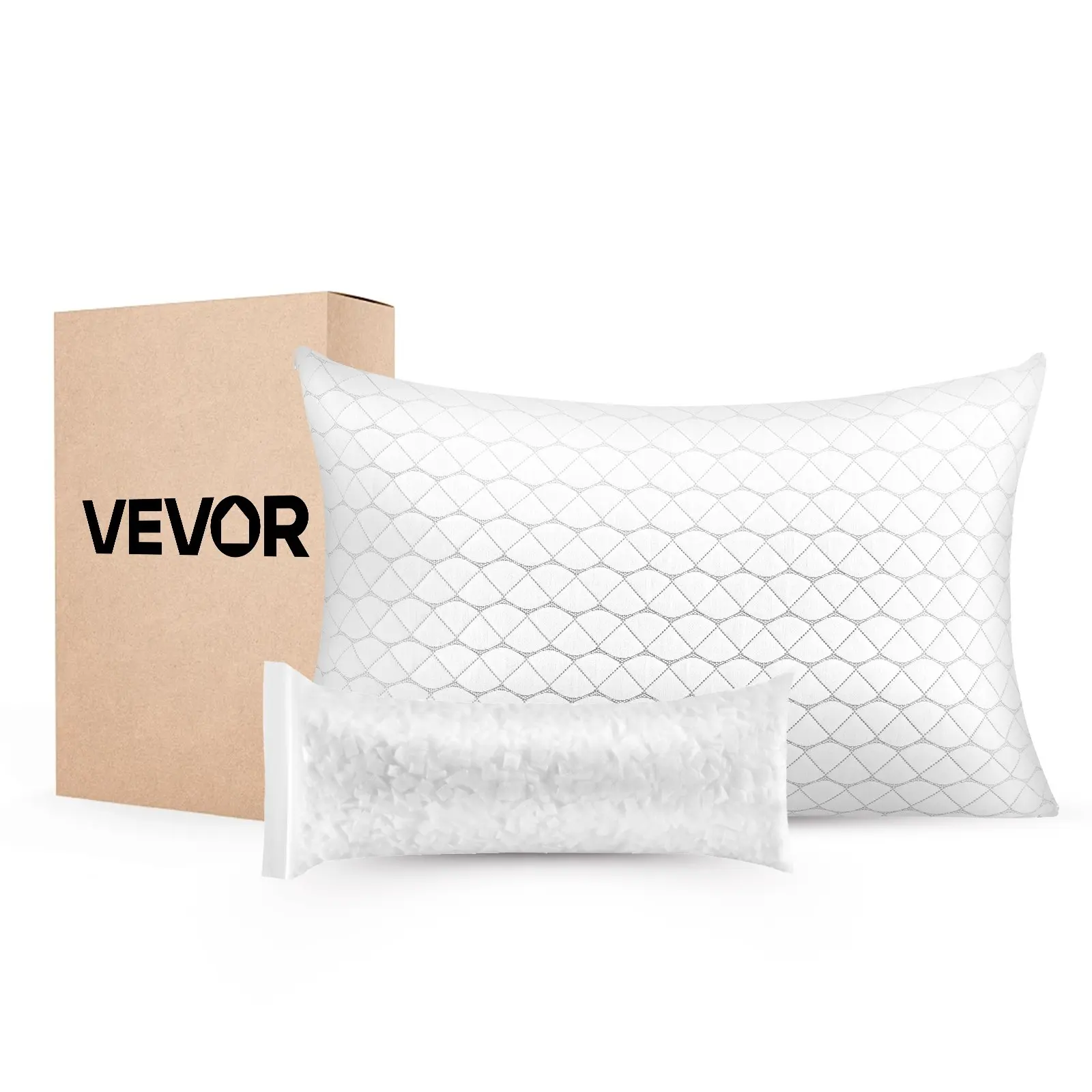 VEVOR Queen Size Memory Foam Sleeping Bed Pillow - Luxury Hotel-Quality Fill, Adjustable Support, Natural Fiber Pillowcase Included, for Back & Side Sleepers