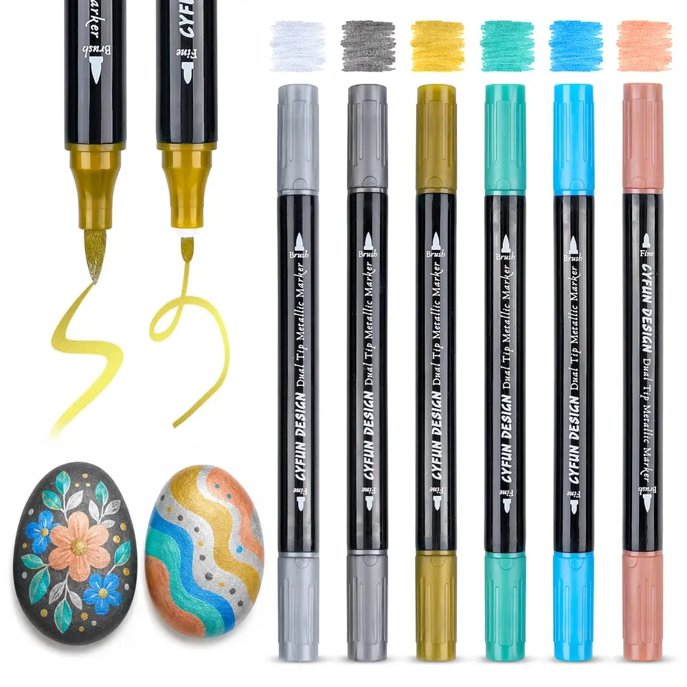 6 Color/set 2-in-1 Fine & Brush Tip Paint Pens for For Graffiti, Card Drawing, Journaling and Artistic Creation