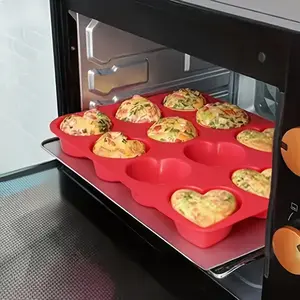 12-Hole Silicone Baking Mold, Non-Stick Heat Resistant Bakeware for Cakes Muffins Cupcakes, Essential Kitchen Tool for Bakers, Silicone Muffin Pan