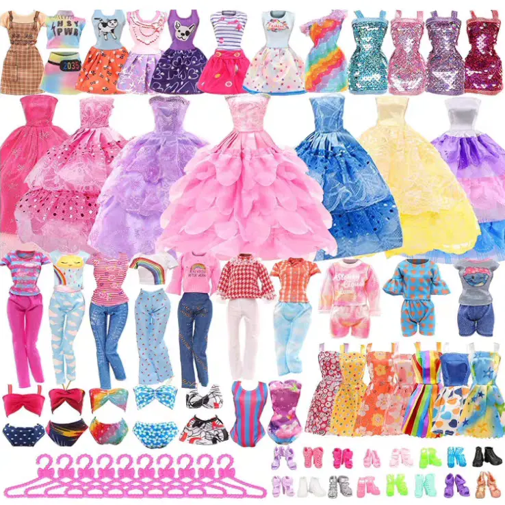 Girls' Large Doll Clothes Outfit Cabinet Toy Set - 1 Doll, 138 Pieces (Princess Dresses, Tops, Pants, Swimsuits, Shoes, Hangers) - Toddler Dress-Up Accessory Gift, Large Set