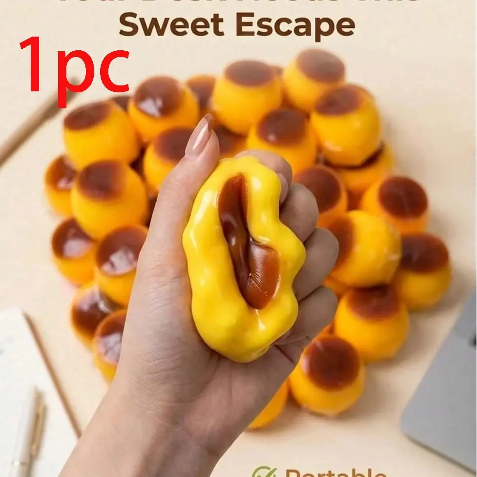Caramel Pudding Stress Ball, Squishy Crunchy Bead Filled, Non-Rebound Handmade, Anxiety Relief for Adults, Party Favor Squeeze Toy, Squishy Sensory Fidgets