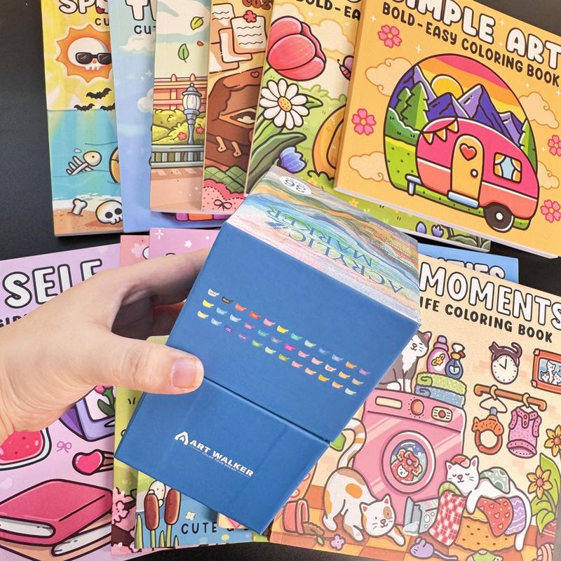 12-Piece Thick Coloring Book Set with 36 Colors, Coloring Book Markers, Cute Designs, Multiple Themes, Perfect for Daily Leisure & Holiday Gifts