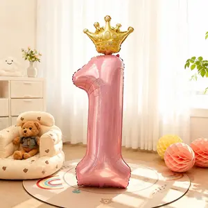40in Number 1 Aluminum Foil Balloon Set, Crown Balloon Kit, Baby Girl First Birthday Party Decor, Photo Background Props