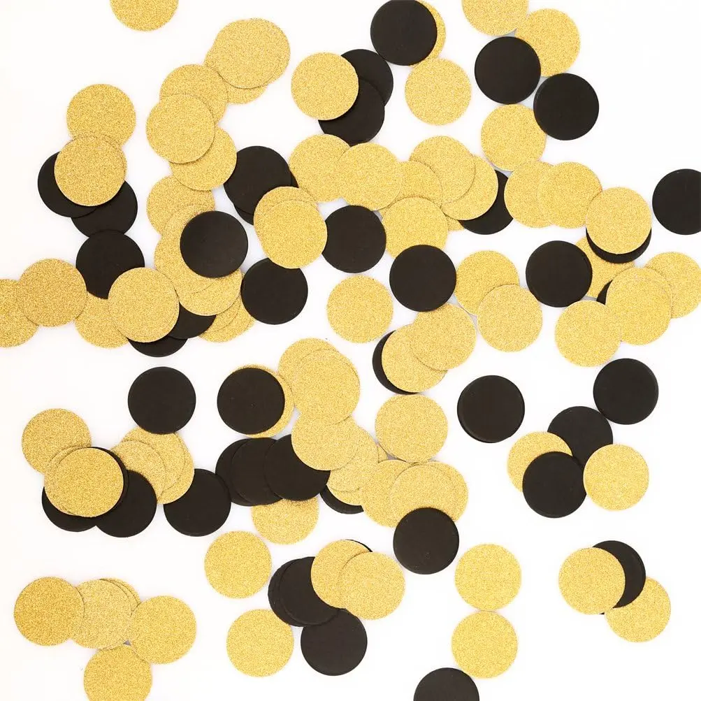 Glitter  Black Confetti Circle Dots Confetti for Party Decorations, 1.2" in Diameter, Pack of 200