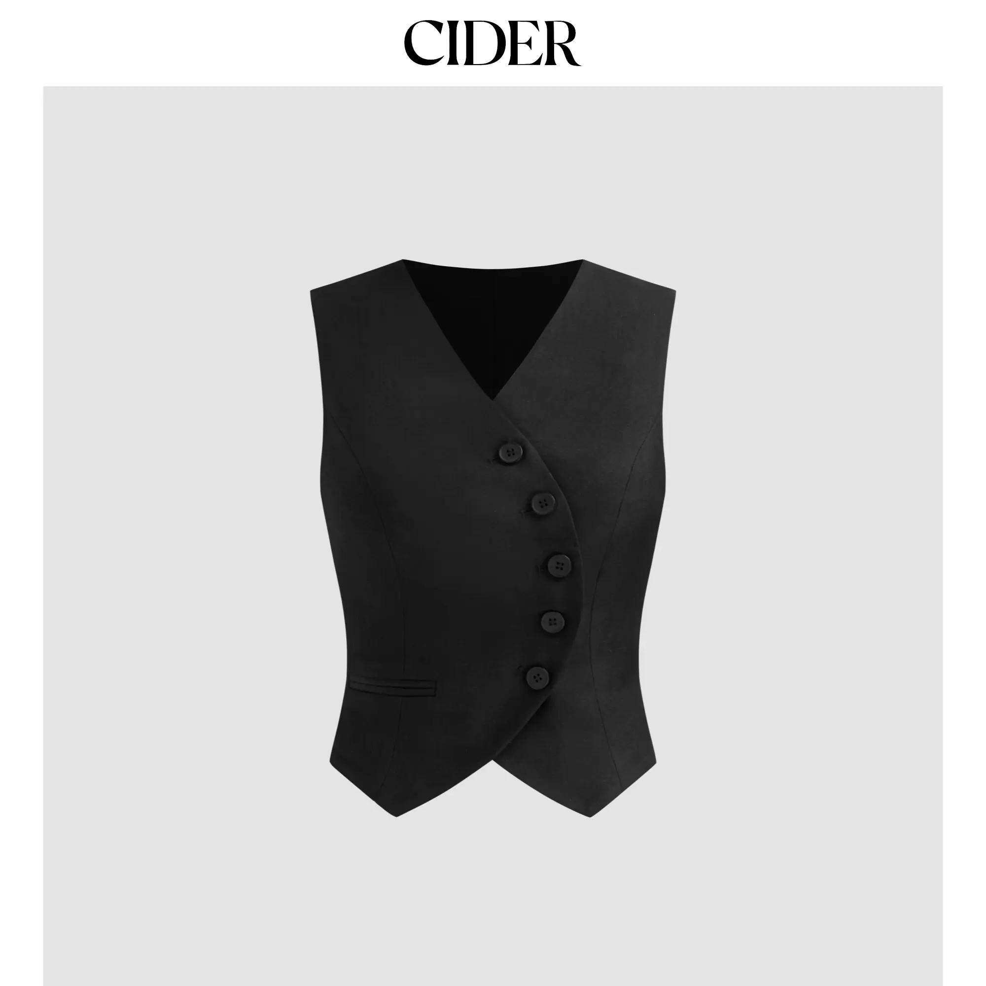 Cider [size 2-10] V-neck Solid Button Crop Jacket Vest
