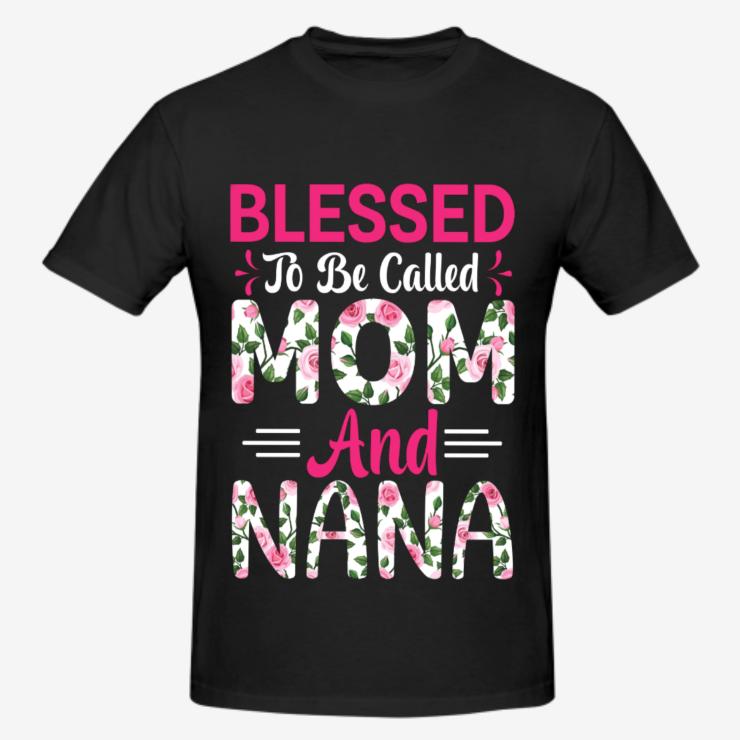Blessed To Be Called Mom And Nana Floral Heart T-Shirt🌸 100% Cotton Mother's Day Gift for Grandma.Cute Floral Graphic Tee for Women, Soft Breathable Casual Top.Meaningful Nana Birthday Gift.New Nana Reveal