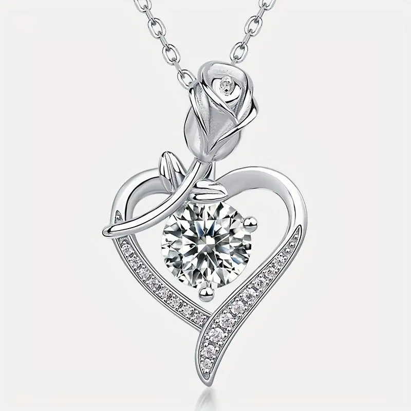 Sparkling Heart Love Pendant Necklace for Women, Elegant Jewelry Gift for Anniversary Valentine Mother Birthday Wedding Christmas, Ideal for Wife Mom Girlfriend