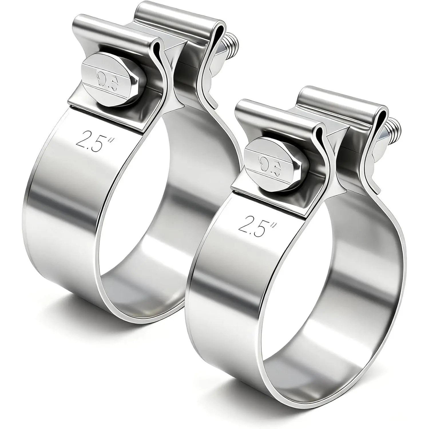 2.5 Inch 2PCS Narrow Band Exhaust Clamp 304 Stainless Steel Muffler Clamps for 2.5" OD Exhaust Pipe Muffler Elbow Tubing Connection Catalytic Converters