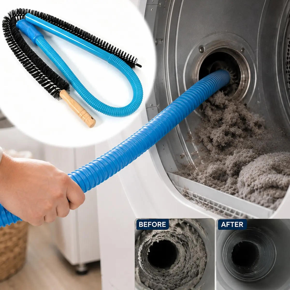 Dryer Vent Cleaning Kit – Universal Vacuum Attachment for Dryer Lint Removal; Includes Long Hose and Brush Head; Quickly Clears Lint; Compatible with All Vacuum Cleaners