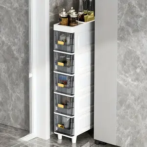 3/4/5/6-tier plastic high and narrow storage cabinet, equipped with movable wheels, adjustable shelves, thin bathroom organizers, and small space storage solutions, suitable for bathrooms, kitchens, and laundries
