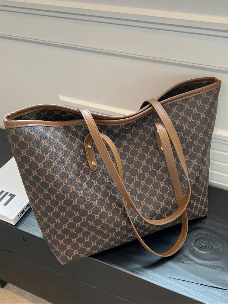 Women's Elegant Geometric Pattern Stylish Tote Bag, Fashionable Large Capacity Shoulder Bag for Women, Casual Trendy Versatile High-quality Daily Commuting Bag