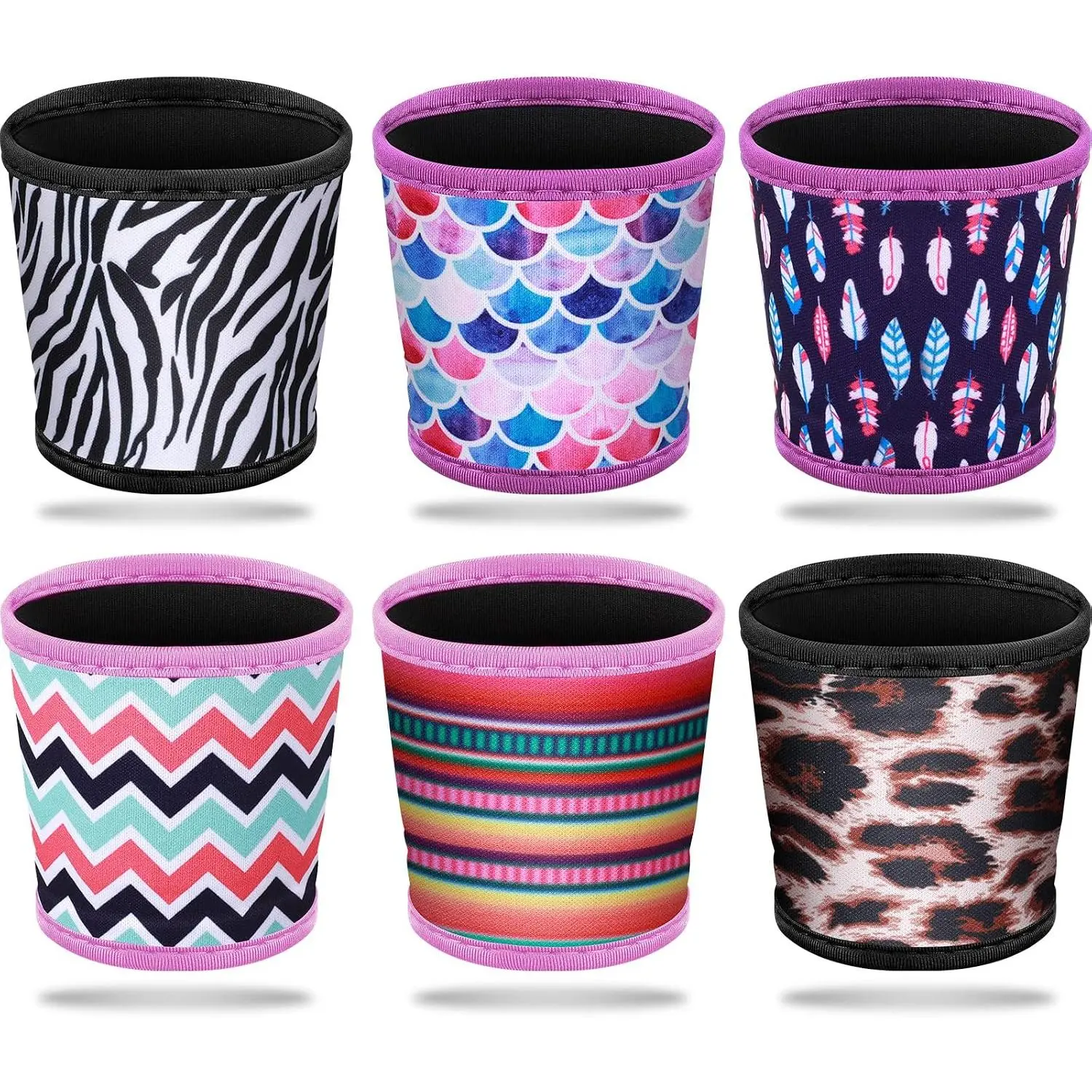 6 count Hot Cup Sleeves  Neoprene Insulated Coffee Holders | Washable Heat Resistant, Fits Standard Mugs, for  Coffee Hot Cold Drinks, Keeps Hands Cool, 6 Trendy Patterns