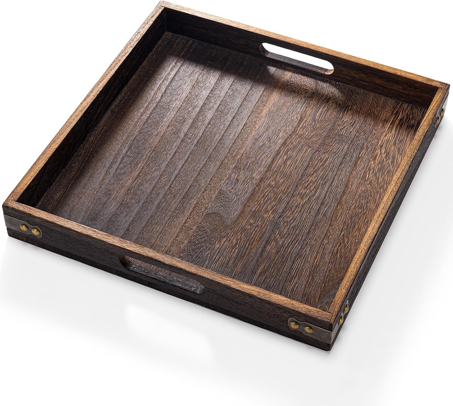 Serving Tray with Handles,13"*13"Wood Decorative Tray for Living Room,Modern Coffee Table Tray,Square Large Serving Platters for Home Decor,Ottoman,Bed,Kitchen,Bathroom, Breakfast,Bar