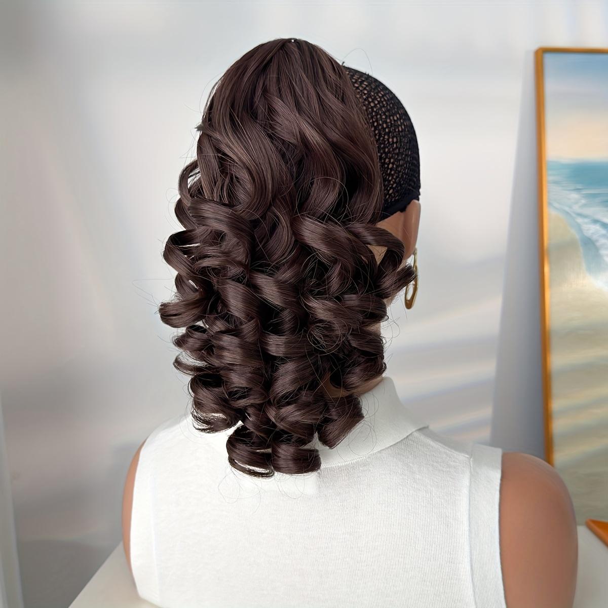 Brown-Red Mixed Color Ponytail Wig, 14 Inches (Approx.36.0 cm) Lightweight Curly Hair Band, Long Thick Realistic Ponytail, Layered Natural Soft Clip-In Hair Extension, Synthetic Material for Women, Chocolate Brown