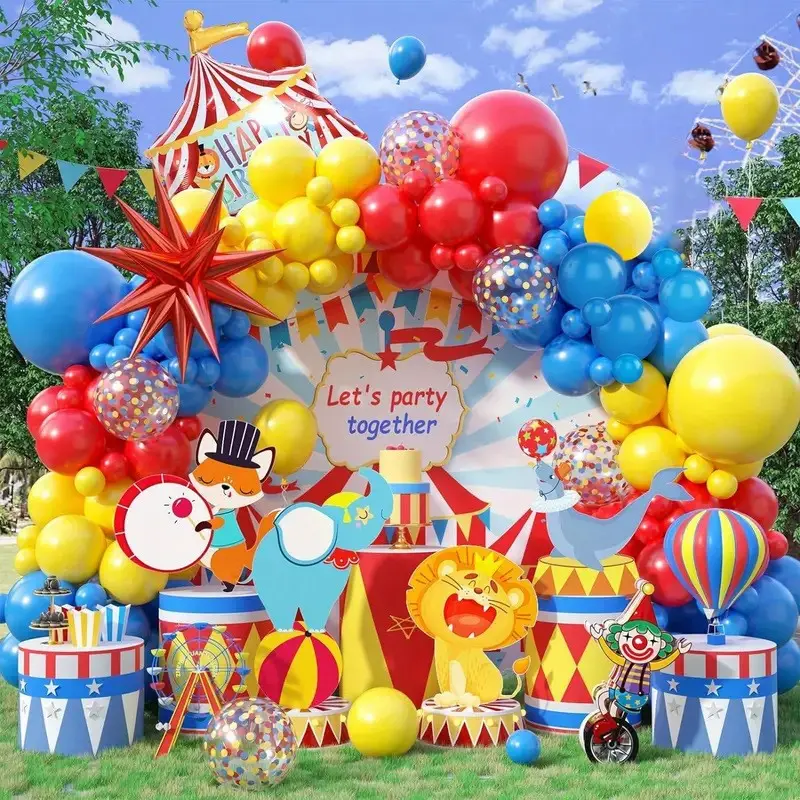 Circus Theme Balloon Chain Set, Exploding Star Aluminum Foil Balloons, Garland Arch Door Decor, Kids Playground Birthday Party Stage Background Decoration