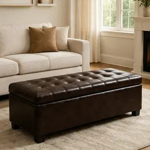 ARCH Storage Ottoman Bench with Flip Top, 49.75 Inch Large Capacity, PU Leather Tufted Footstool, Memory Foam Seat, Wooden Legs, Holds 300 lbs, for Living Room Entryway Bedroom, Brown, Brown Color Options, PU Leather Material, American Design/Classic