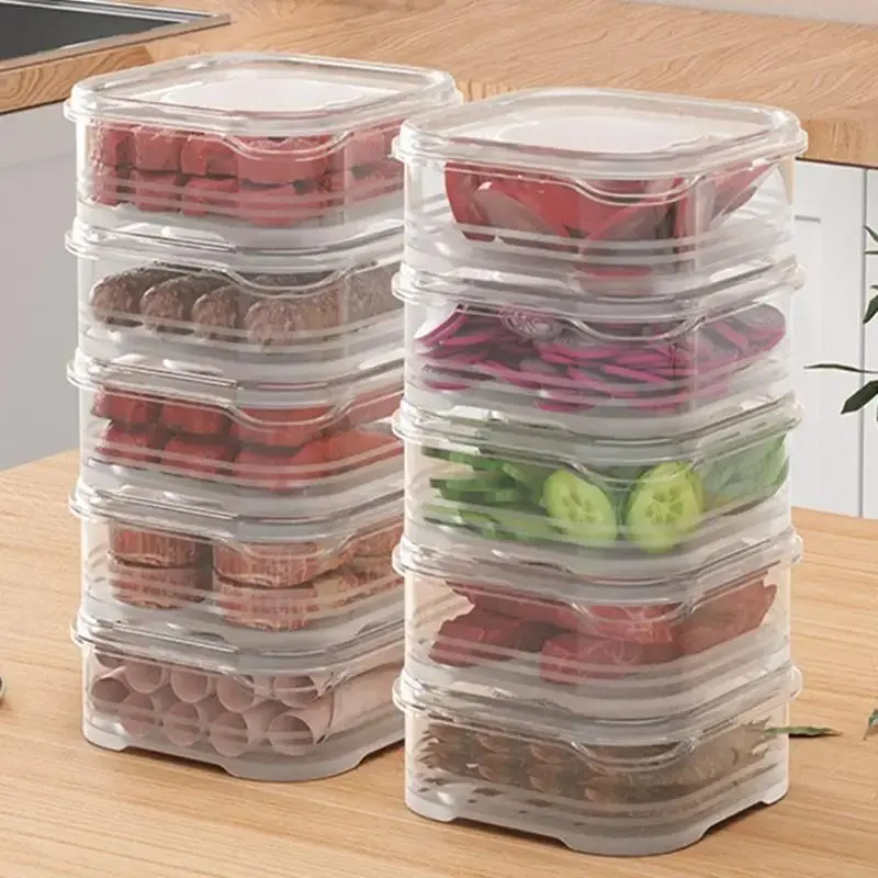 10-Pack 350ML Transparent Plastic Refrigerator Storage Boxes, Lidded Food Storage Containers, Dishwasher Safe, Kitchen Essentials