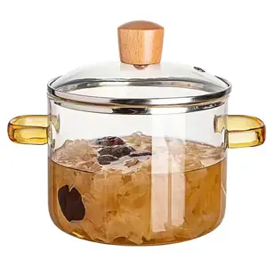 Clear Cooking Pots 1.5L(50oz) High Borosilicate Cooking Pot,Cooking Pots for Stove Top Glass Saucepan,Glass Pot With Lid for Cooking Noodle,Soup,Milk,Tea