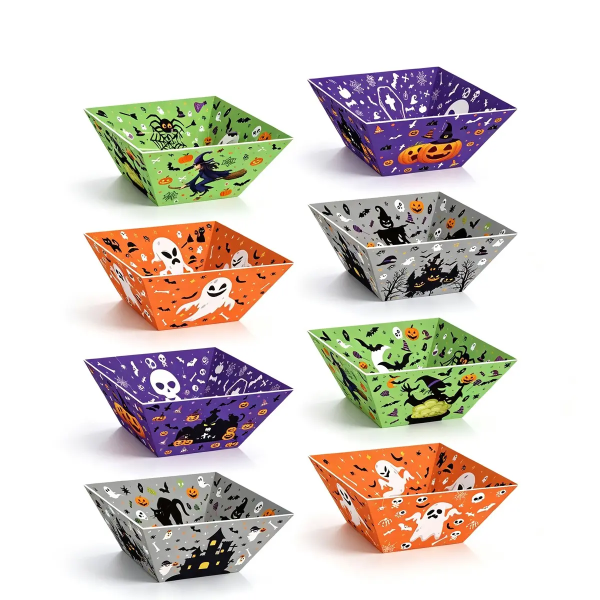 Halloween Treat Boxes Set, 12pcs Haunted House Design, Perfect for Parties & Gifts, Includes Ribbons, Ideal for Trick-Or-Treats & Goodies