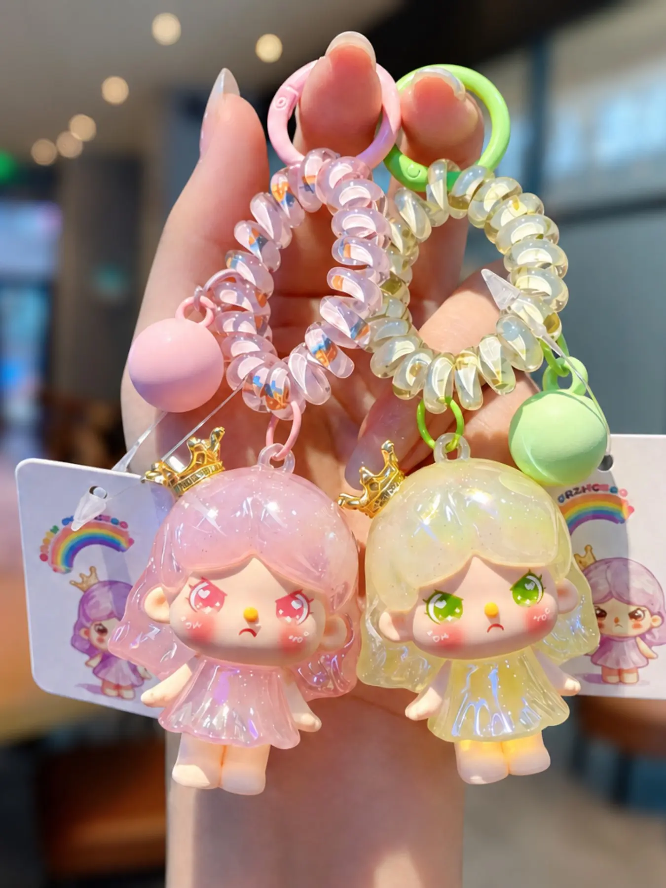 Crown Princess Doll Keychain, Sparkly Transparent Pendant, Phone Strap, Wristband, Cute Cartoon Character Bag Charm, Soft Key Ring, Girl Gift Accessory