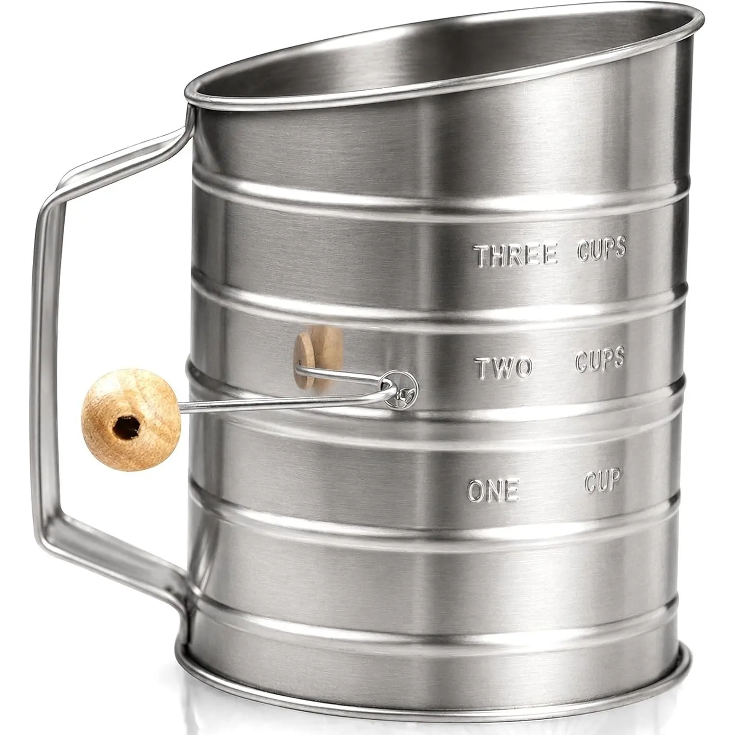 3 Cup Flour Sifter for Baking Fine Mesh Rotary Hand Crank with Loop Agitator for Quick Sifting, Flour Sifter Stainless Steel