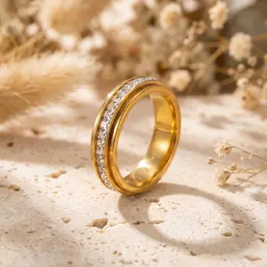Rotatable Anxiety Ring with Cz Gemstone, Unisex Stress Relief Fidget Toy, Perfect Wedding Promise Gift, Fashion Promise Ring, Men and Women Jewelry