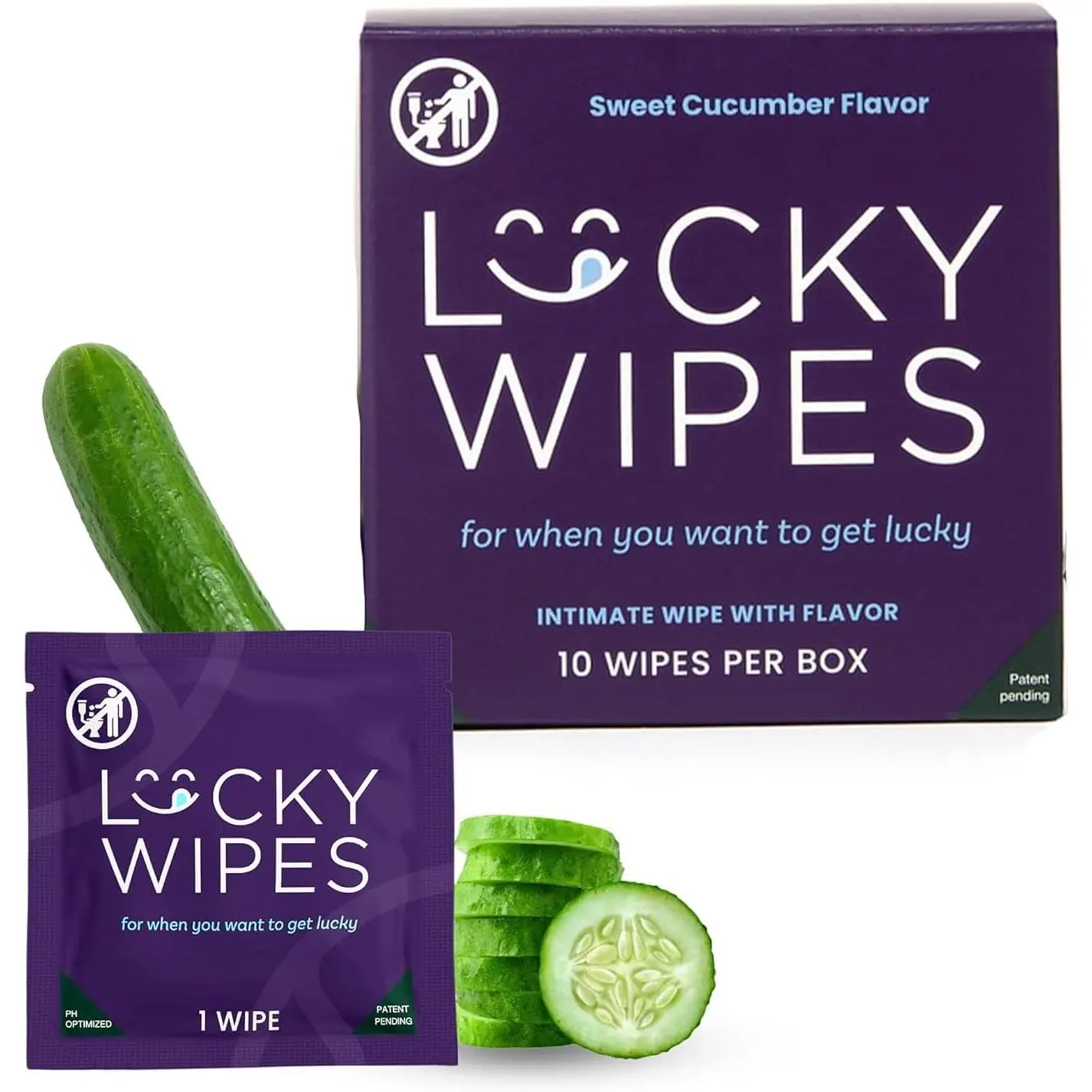 Lucky Wipes for Men, Cucumber - pH Balanced, 10 Ct | Individually wrapped, pH balanced flavored wipes designed for men, convenient for -the-go freshness