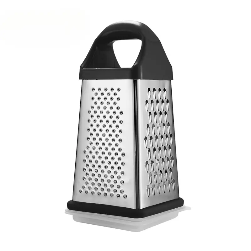 Stainless Steel Box Cheese Grater, 4-Sided XL Cheese and Vegetable Grater, Slice, Shred, Grate Vegetables, Ginger, Potatoes, Handheld Food Shredder, Zester Grater, Includes Container with Lid