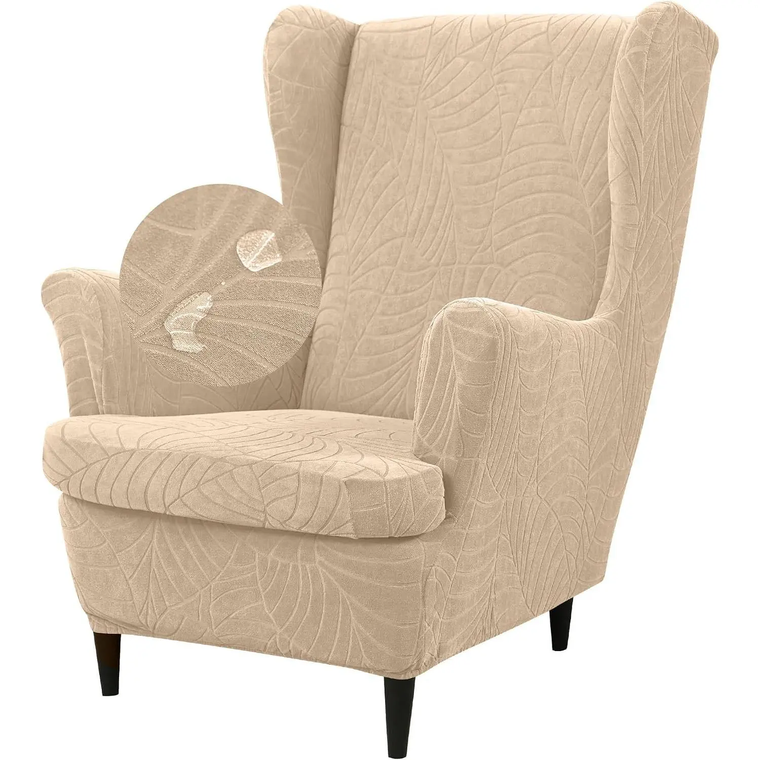 Wingback Chair Covers,2 Pieces Water Repellent Wingback Chair Slipcover Thick Wing Back Chair Covers Slipcover with Arms Wing Back Chair Slipcovers with Elastic Bottom Beige
