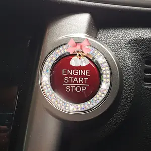Bling   Engine Start Stop Button Decoration Ring - Bling Ring Emblem  Push to Start Button Cover with Cute Bow -  Rhinestone Key  Knob Starter Sticker for Women (Colorful)