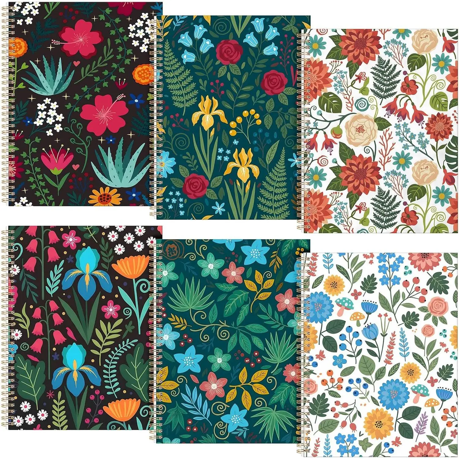 6 Pack A4 Spiral Notebook for Women Floral Cover Lined Notebook Aesthetic Writing Journals for Daily Work Study Office, 140 Pages, 8.5 x 11 Inches (Botanical )