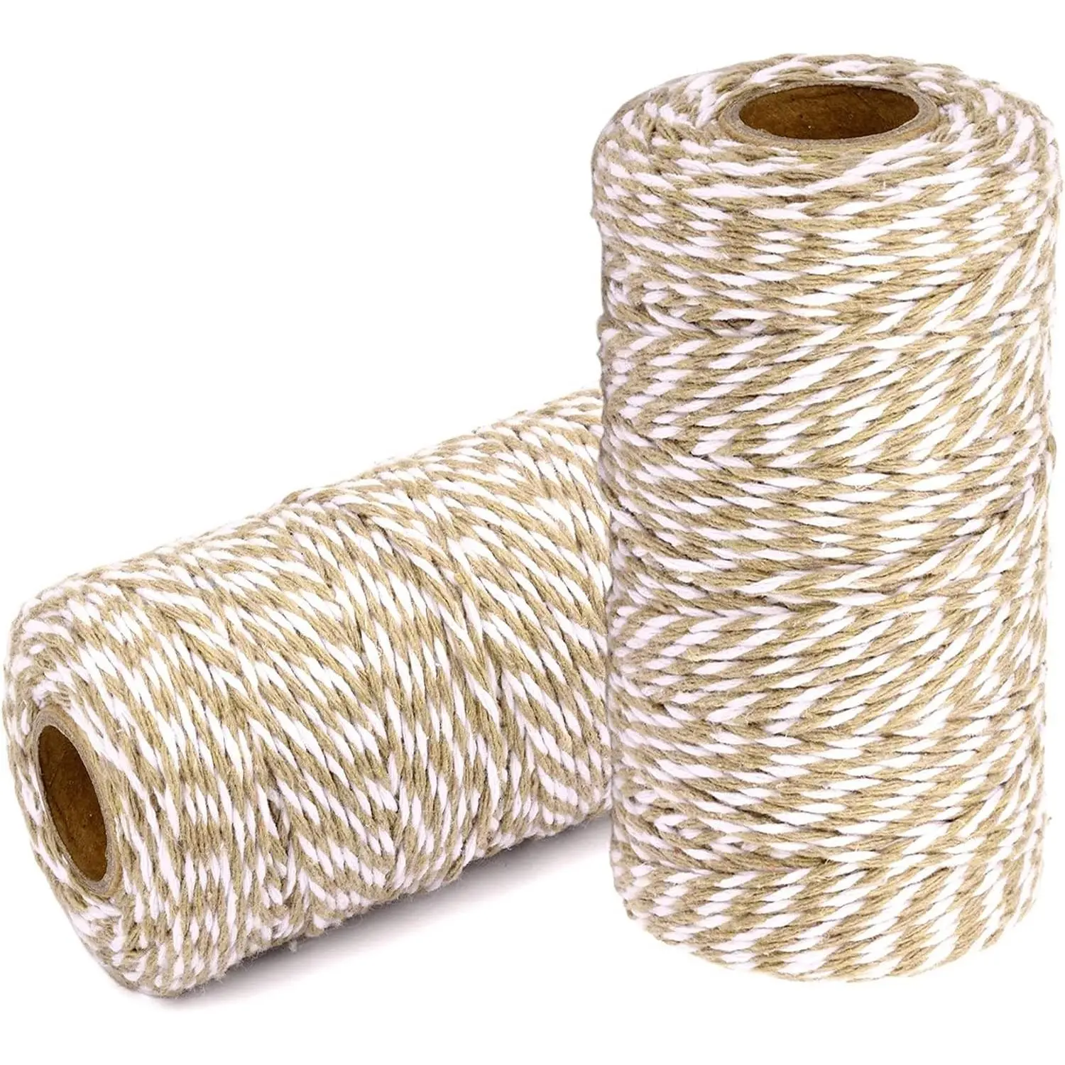 Cotton Twine String Bakers Rope: 2 Roll Twines for Crafts Gift Wrapping - 656 Feet Khaki White Twine for Kitchen Cooking