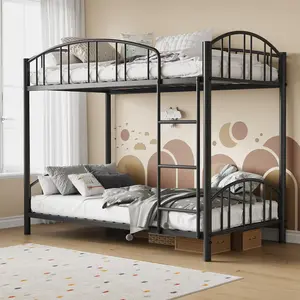 Garvee Twin Over Twin Bunk Bed with Stairs and Arched Guardrail, Sturdy Metal Frame and Slats, Space-Saving Design, Noise-Free, No Box Spring Needed, Ideal for Bedrooms and Small Spaces, Available in White, Gray, and Gold