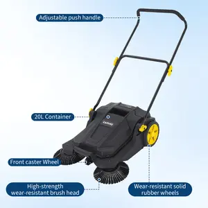 Walk-Behind Hand Push Floor Sweeper,25.6" Outdoor Hand Push Lawn Sweeper,5-Gallon Waste Container, Angle & Height Adjustable Folding Handle for Walkway, Yard, Garage, Patio
