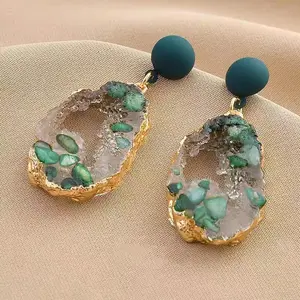 Vintage Emerald Irregular Earrings for Women 2026 New in Fashion Personality Drop Earrings Fairycore Luxury  Jewelry