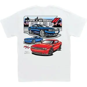 Dodge Challenger White T-Shirt R/T SRT HEMI Scat Pack Hellcat Retro Car Lover Gift Vintage Apparel for Men & Women Medium Size Made in USA 100% Cotton Crewneck Unisex Graphic Tee