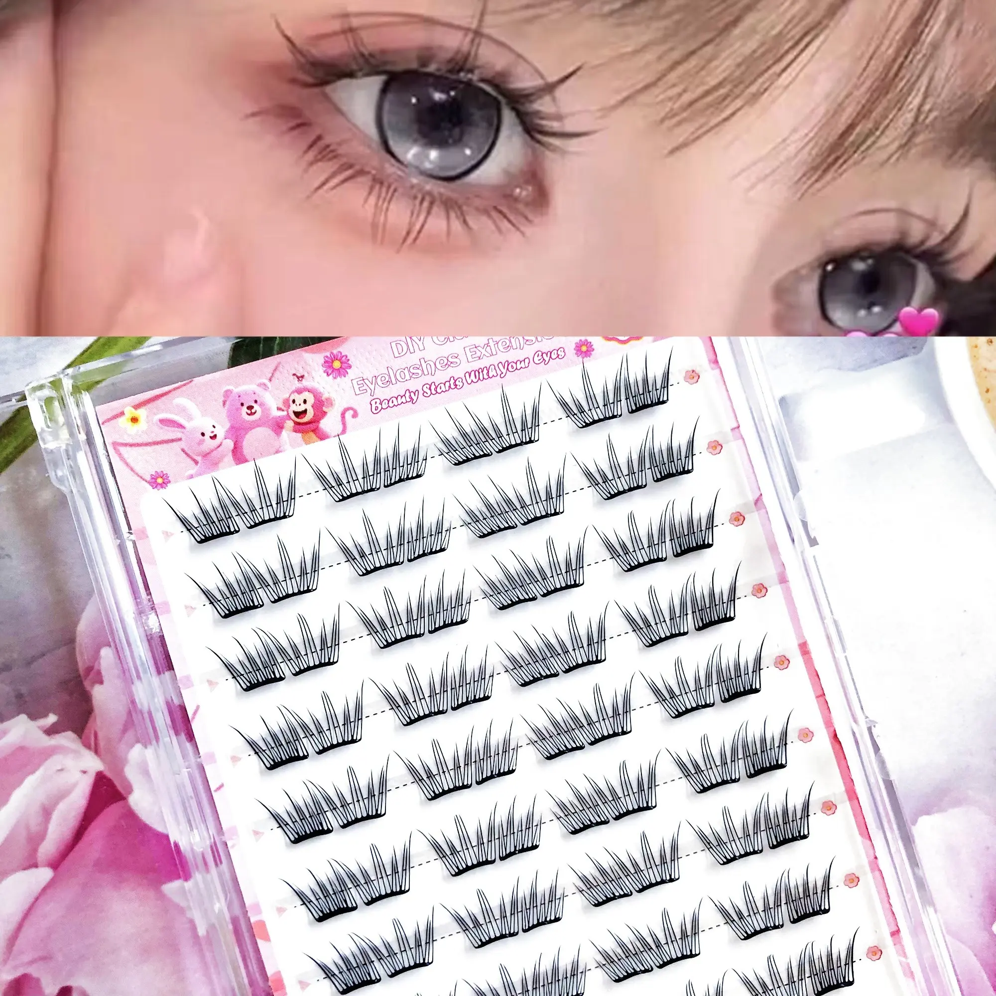 Directly Applied False Eyelashes, 80pcs Dense C Curl, 10-12mm Length, 0.07mm Thickness, Self-Adhesive, Easy to Wear, Stunning Eye Makeup Effect, Volume Lashes