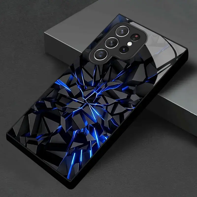 Phone Case: New Fragmented Cool Black Tempered Glass Phone Case for Samsung S25 Ultra/S25/Galaxy S24/S24 FE/S24 Plus/S24 Ultra/S23/S23 FE/S23+/S23 Ultra/S22/S22+/S22 Ultra/S21/S21+/S21 Ultra/S20 Ultra/A55/A54/A53/A52/A52s/A51/A34/A15/A14/A13/A12
