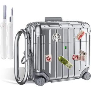 Creativity Compatible with AirPods 4 Case Cover, Funny Suitcase Design Case for Airpods 4th Generation 2024, Cute Fashion Protective Hard Case with Cleaner Kit & Keychain (Silver)