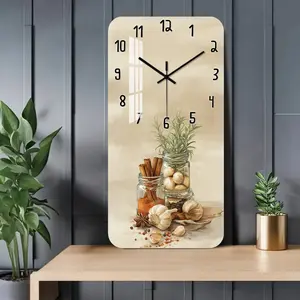 1 silent acrylic wall clock, decorative square clock with herbal and spice design, suitable for the hallway, kitchen, home office, guest room (batteries not included)