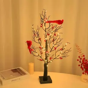 Vintage Glowing Tree with Birds and Berries, Holiday Decor for Home, Living Room, Bedroom, Party, Christmas, Wedding, Birthday Gift