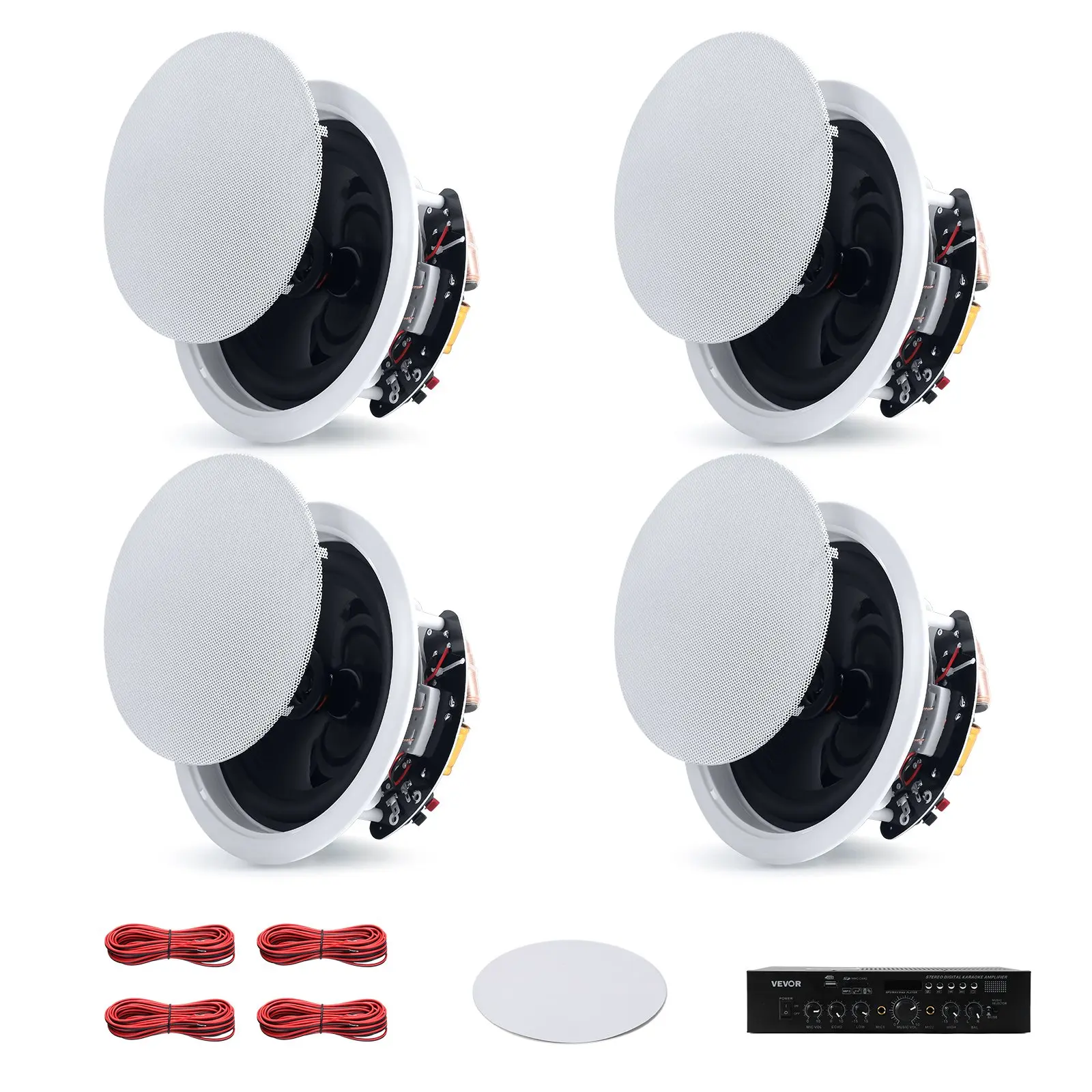 VEVOR Bluetooth Ceiling Speakers, 6.5", In Ceiling In-Wall Speaker System with Amplifier, 2-Way, for Damp and Humid Placement, Home Theater, Covered Outdoor Patio and Flush Mount Wired, 4 Speakers